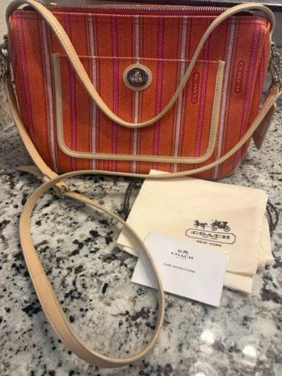 COACH Legacy Stripe Crossbody Shoulder Bag Orange/Pink Style 23468 Dust Bag