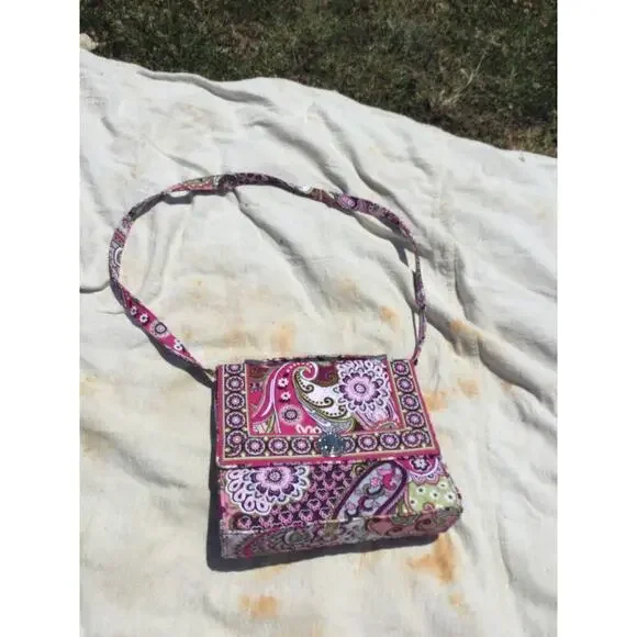 Vera Bradley satchel handbag purse pink fuschia cross body medium fabric paisley