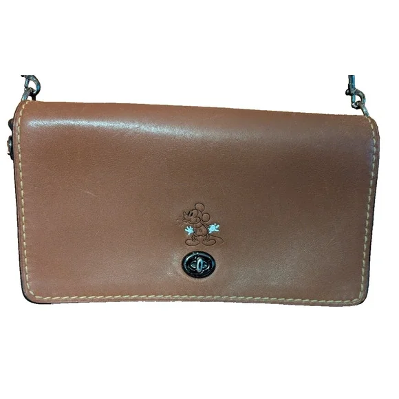 Disney X Coach Dinky Mickey Mouse Motif Leather Crossbody‎ Bag Tan