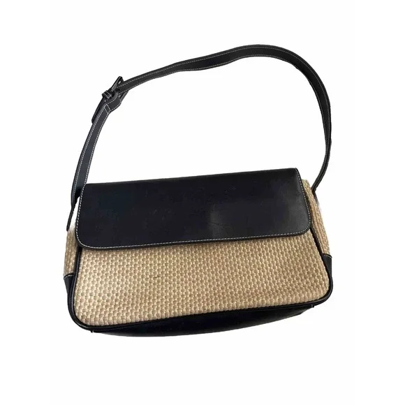 Amanda Smith Woven Weave Shoulder Bag Beach Purse‎ Brown Pockets Leather