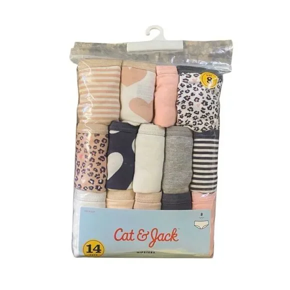 Girls 14pk Cotton Hipster Briefs Cat & Jack Blush, Black & White Mix Size 14