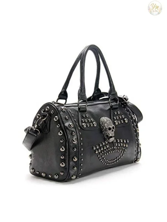 Women Skull Handbag Large Capacity Gothic Studded Shoulder Bag Faux Leather