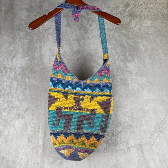 Festival‎ Indie Crochet Boho Hobo Bag Geometric Zipper Closure Festival