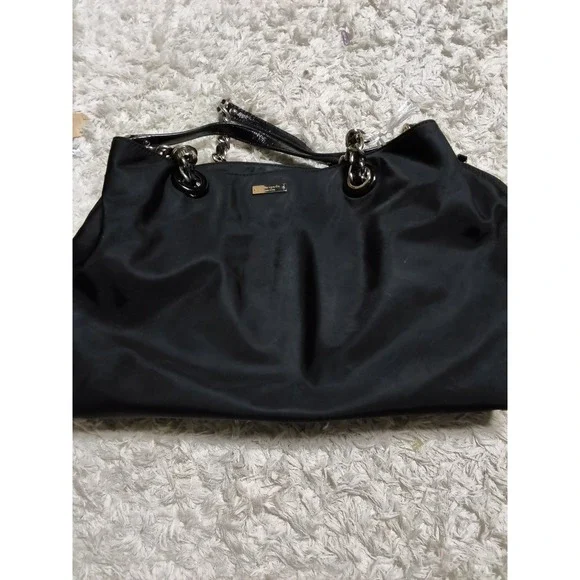 28.Kate Spade New York Black Nylon Patent Leather Chain Shoulder Bag Tote