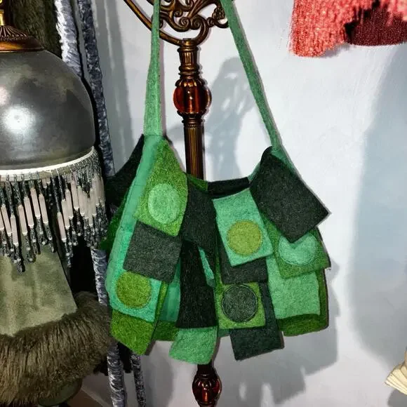 Vintage 90s y2k polka dot fringe felt bag mini purse