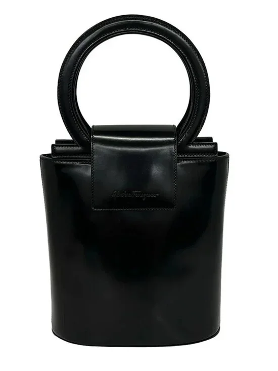 Salvatore Ferragamo Gancini Black Leather Handbag