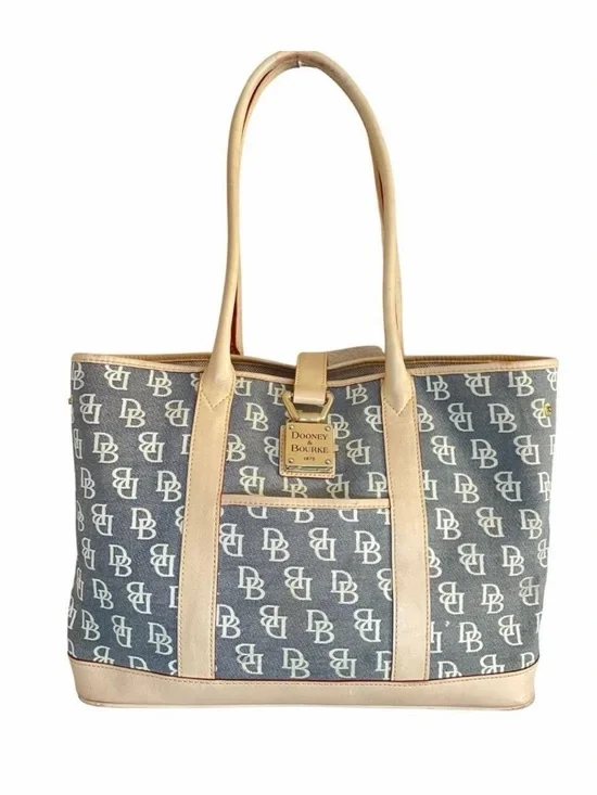 Dooney & Bourke Tote Bag Womens Large Gray Monogram Canvas Leather Shoulder