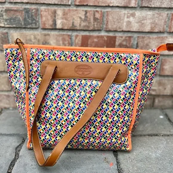 Fossil Geometric Waxed Canvas Shoulder Bag