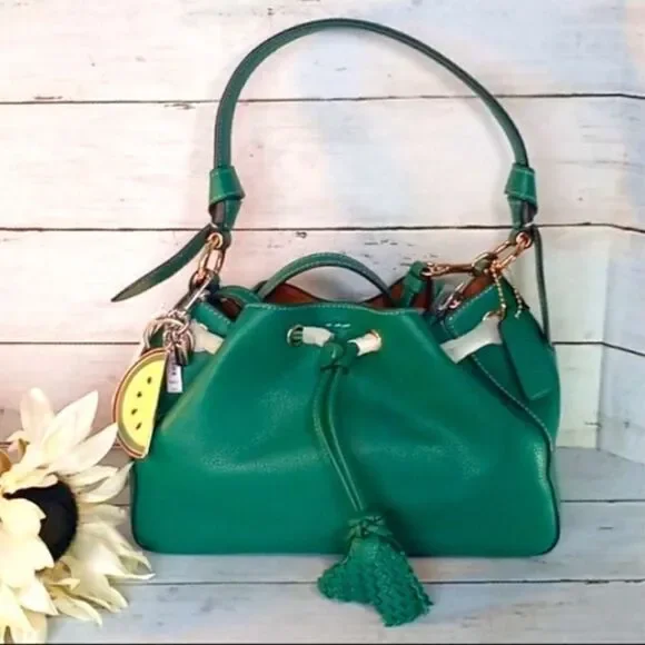 Coach Limited SET Shoulder & Crossbody Purse, Bag With Melon Slice Charm Leather