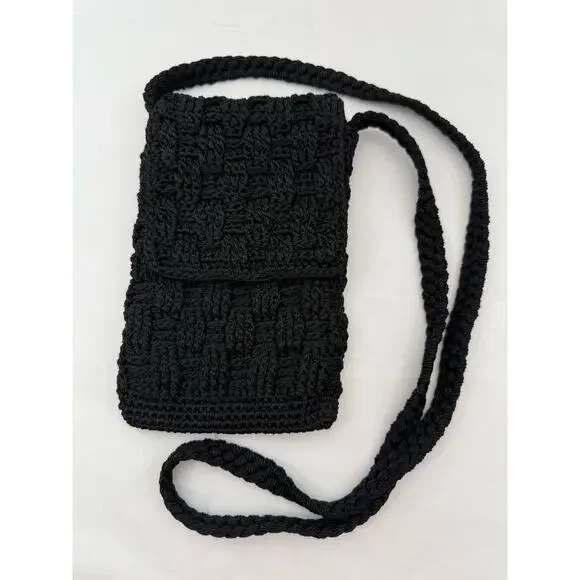 The‎ Sak Black Woven Crochet Crossbody Purse Small Boho Festival Bag