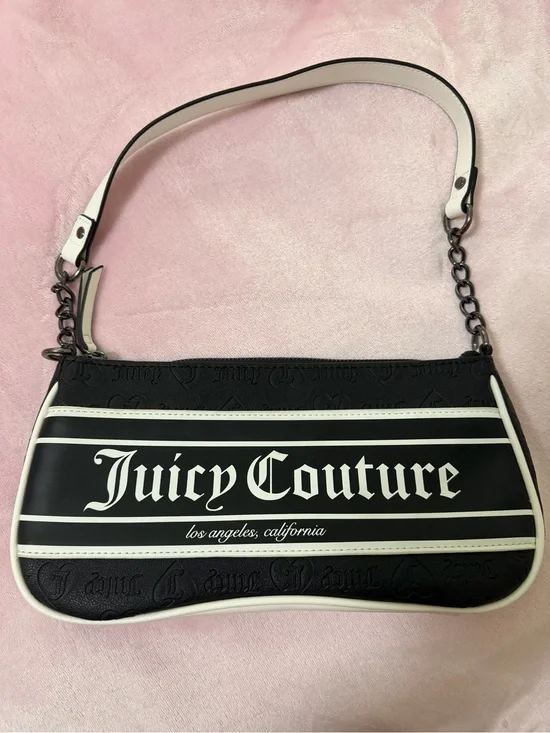Juicy Couture Black and White Logo Shoulder Bag with Chain Strap