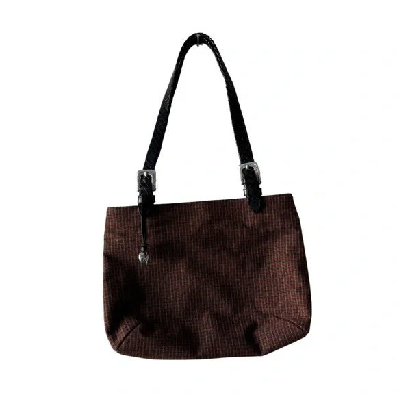 Brighton vintage fabric tote bag color brow‎ and black