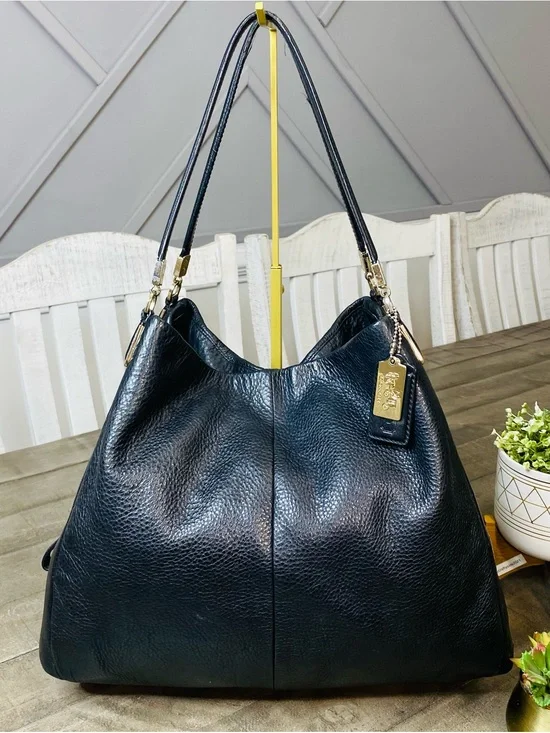 Coach Madison Phoebe Black Pebbled Leather Shoulder Bag Tote Purse Slouchy