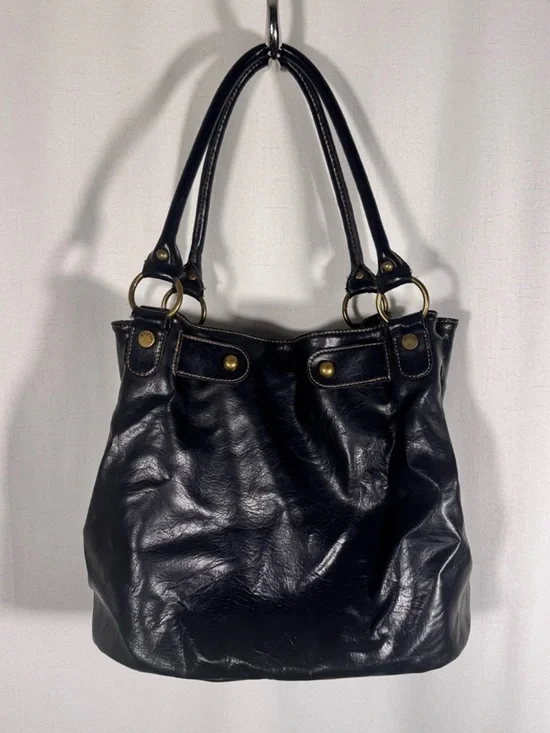 Axcess Liz Claiborne Black Slouchy Vegan Leather Shoulder Bag