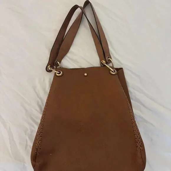 Brown vegan leather bucket bag‎