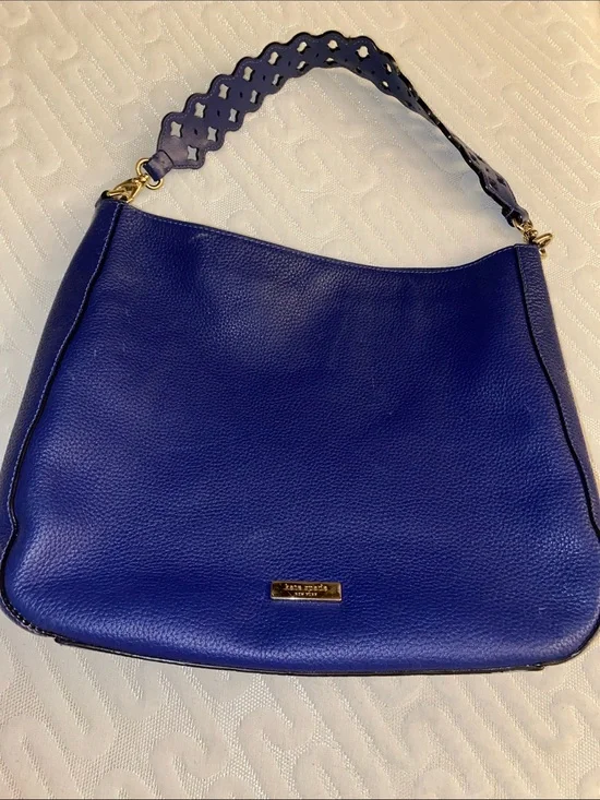 kate spade Royal Blue Pebbled Leather Shoulder Bag with Scalloped Strap