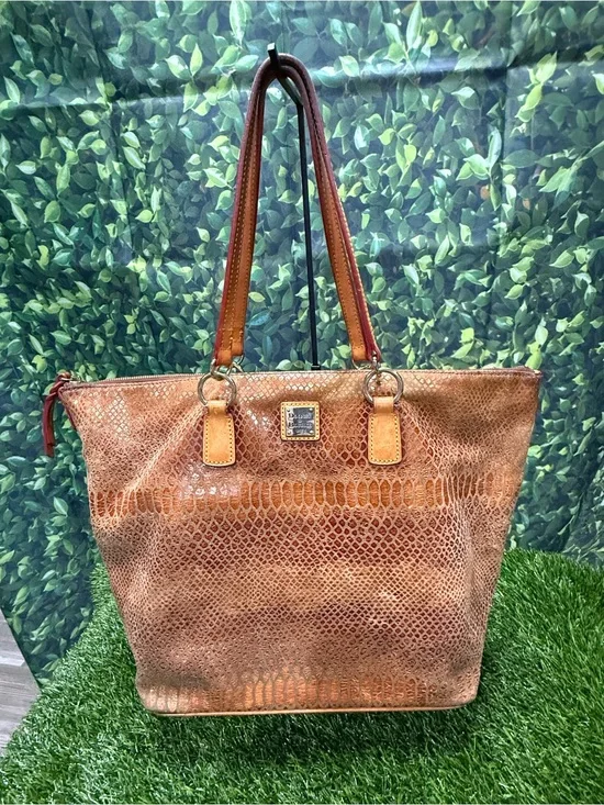 Dooney Bourke Bag Large Brown Tote Leather Shoulder Snakeskin Tan Shopper