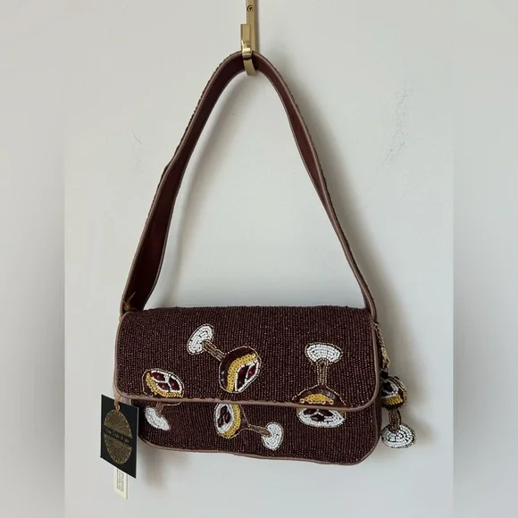 Beaded Espresso Martini Shoulder Bag with beaded bag charm