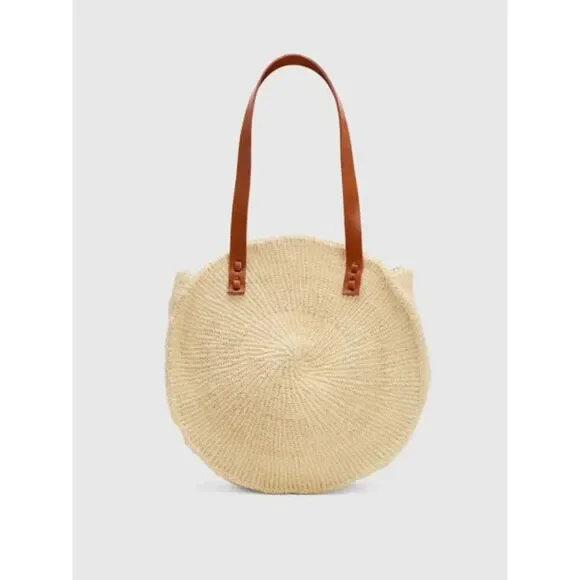 EILEEN FISHER Bamboula Woven Sisal Round Bag Natural Fiber Leather summer purse