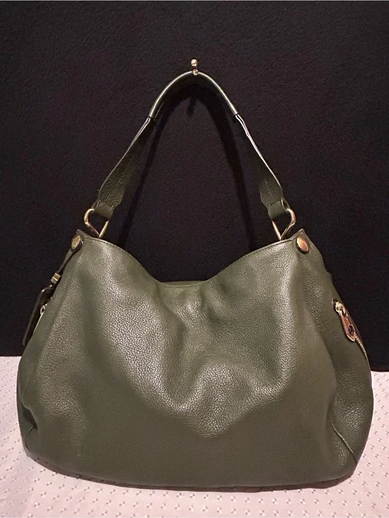orYANY Olive Green Pebbled Leather Hobo Shoulder Bag.