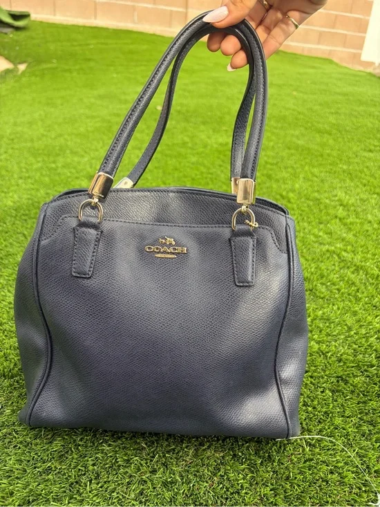Coach Navy Leather Top-Handle Satchel with Gold Hardware