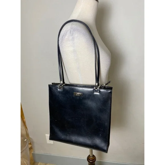 Vintage Esprit 90s Black Shoulder Bag Tote Silver Hardware Minimalist Y2K