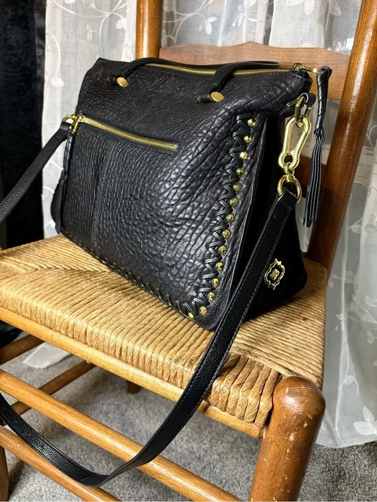 orYANY Black Pebbled Leather Studded Satchel Crossbody Bag