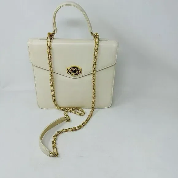 Vintage Giani Bernini Beige Leather‎ Shoulder Bag with Woven Chain Strap