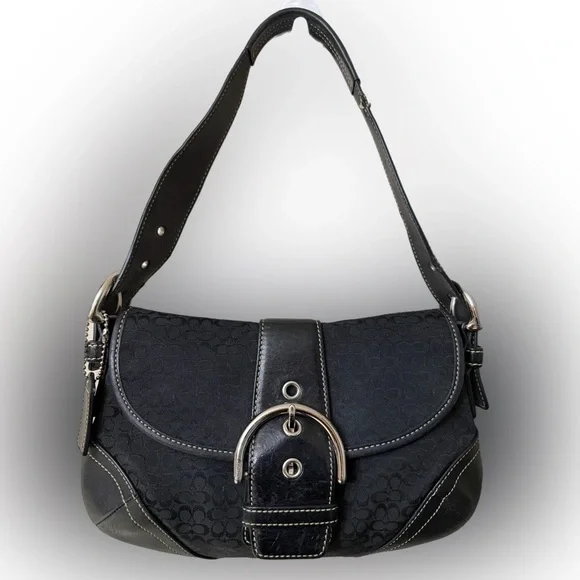 VTG Coach 6818 Soho Demi Shoulder Bag Black Signature C Jacquard Canvas Leather