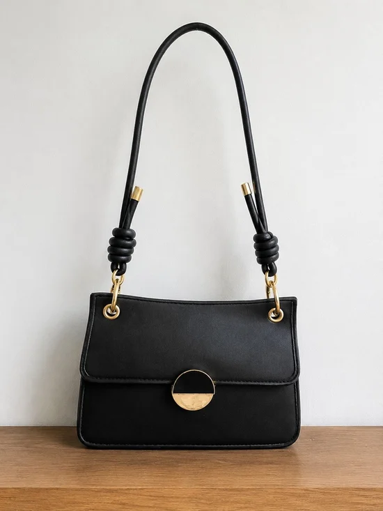 Compact Black Shoulder/Crossbody Bag with Gold Accent Hardware