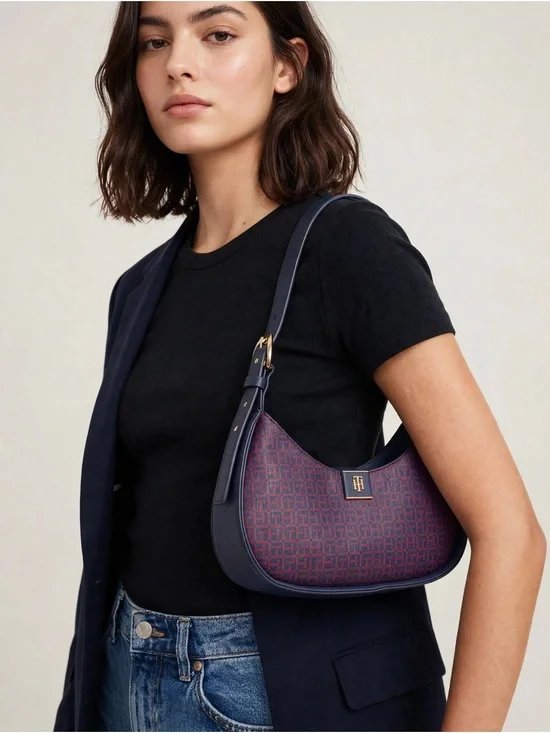 Tommy Hilfiger Navy & Burgundy Monogram Shoulder Bag