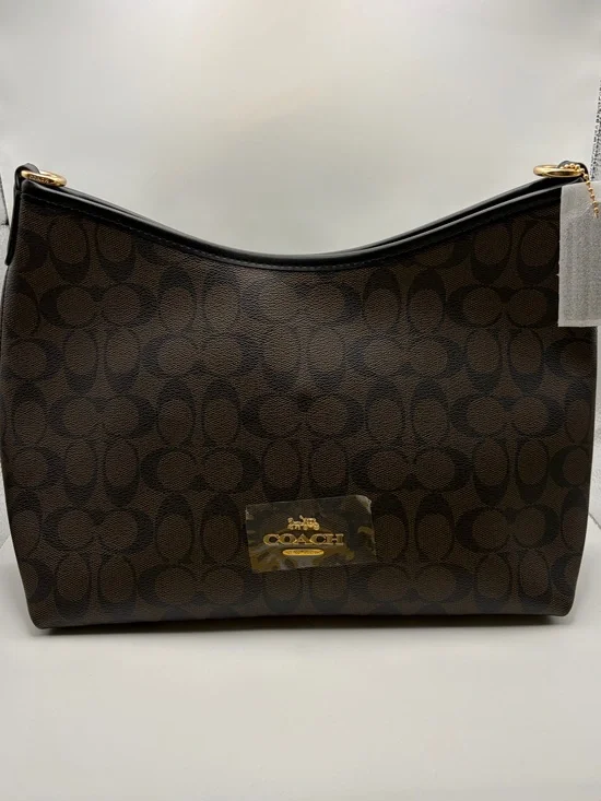 Coach Brown Signature Monogram Shoulder Bag with Gold Hardware
