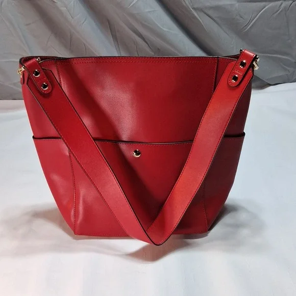 Bostanten Lotty Bright Red Cowhide Leather Hobo Tote Shoulder Bucket Bag +extras