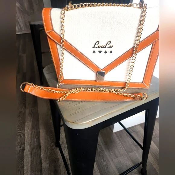 Loulu white and brown chain purse
