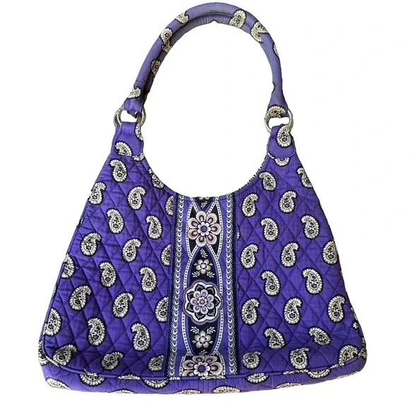 Vera Bradley Simply Violet Flower Paisley Shoulder Bag 15 Inch Hobo Zip Pocket