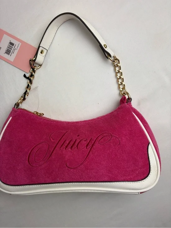 Juicy Couture Hot Pink Suede Shoulder Bag with White Trim