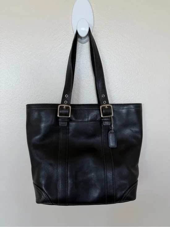 COACH Hampton F10194 Vintage Black Smooth Leather Tote Shoulder Bag
