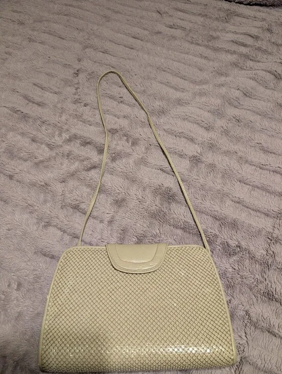 Whiting And Davis Beige Mesh Metal Crossbody Shoulder Bag