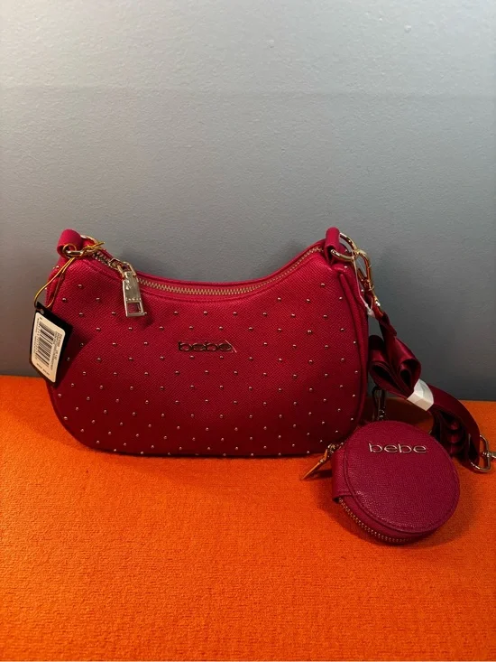 bebe Pink Studded Shoulder Bag with Coin Pouch