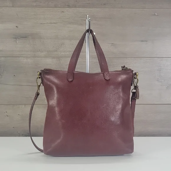 Small Madewell Burgundy Leather Tote Crossbody Bag
