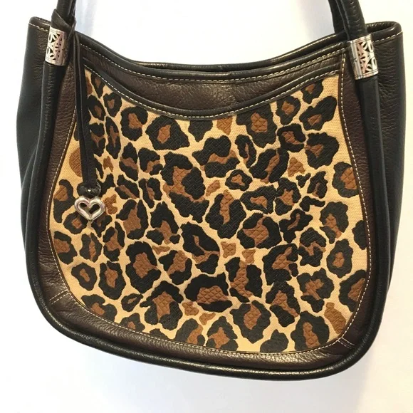 Brighton Leopard-Print Shoulder Bag in Brown and Tan