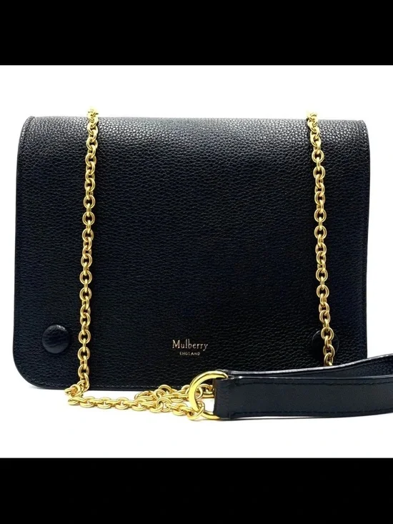 Mulberry Black Pebbled Leather Shoulder Bag with Gold Chain Strap