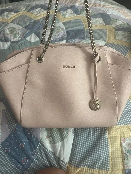Furla Blush Pink Leather Shoulder Bag with Chain Straps