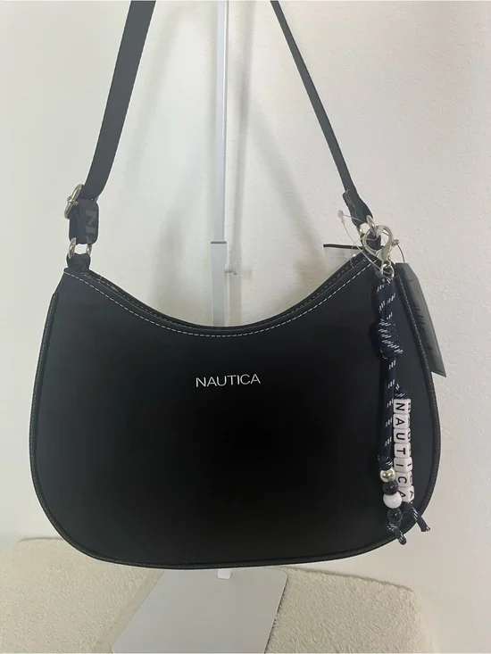 Nautica Black Crescent Shoulder Bag with Nautical Bead Tassel