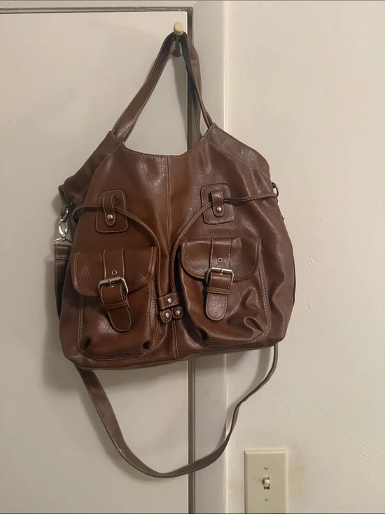 New York & Company Leather Tote Bag in Brown - Classic Women’s Shoulder Bag