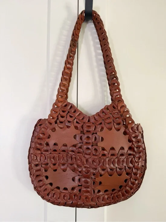 Patricia Nash Giraldi Leather Chainlink Woven Hobo Shoulder Bag Boho