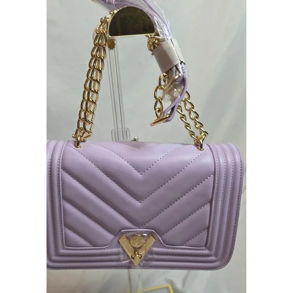 Valentino Orlandi Purple Chevron Quilted V-Logo Shoulder Bag V-4013PRP NWT