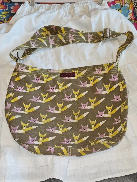 bungalow 360 Fox Print Shoulder Bag - Pink & Yellow on Brown