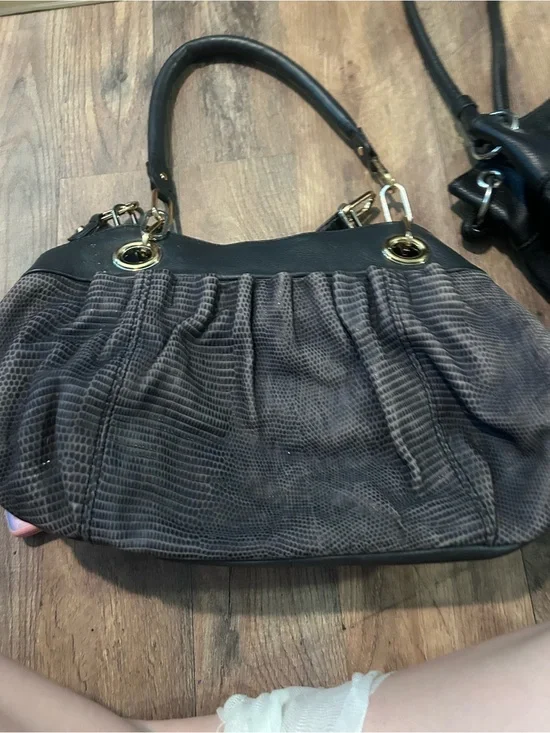 b. makowsky Brown Textured Shoulder Tote with Gold Hardware