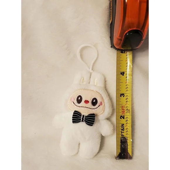 White Labubu witha business Bow tie Stuffed keychain or bagcharm